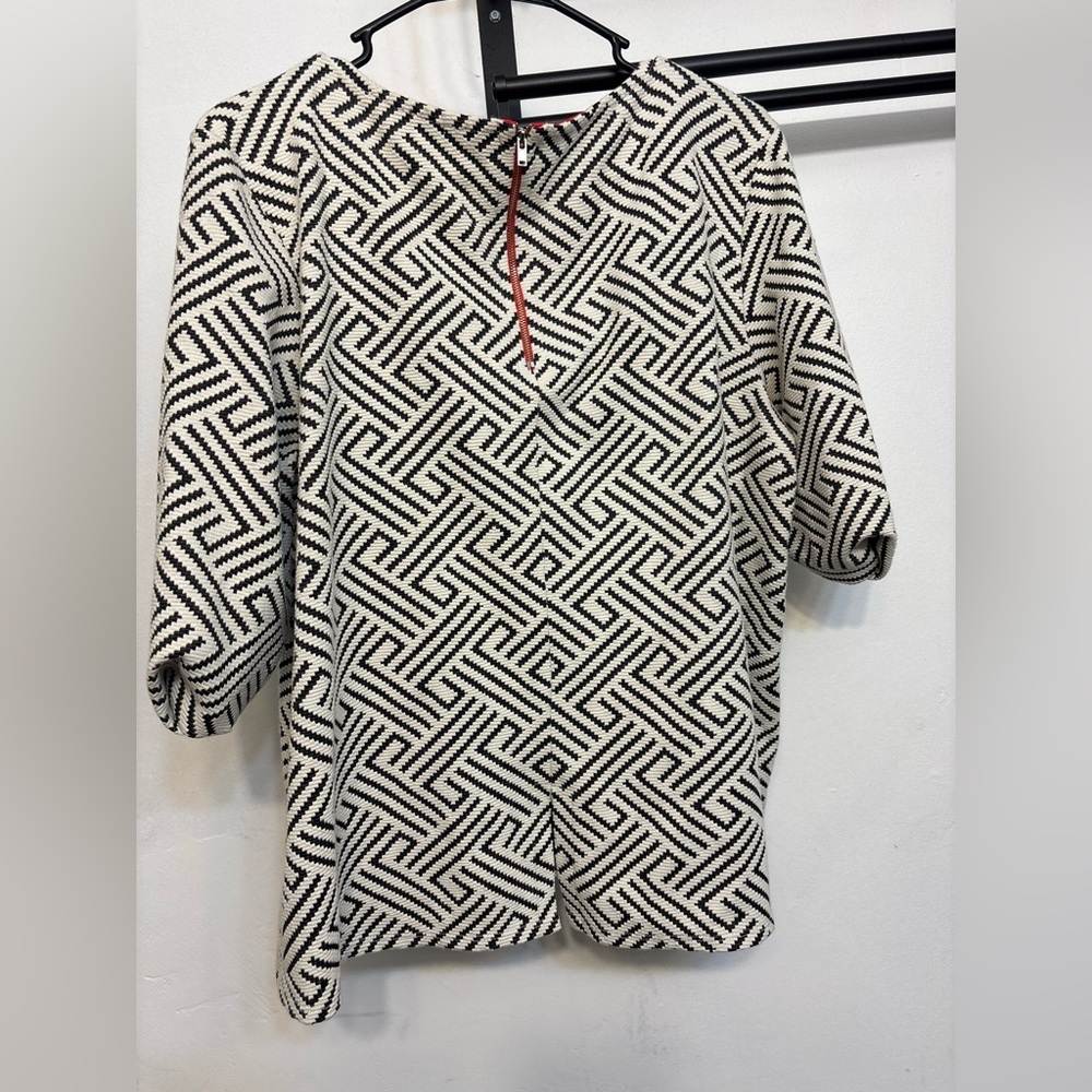 W5 By Anthropologie Black &White Geometric Pattern 3/4 Sleeve Blouse Woman’s XL - Picture 4 of 6